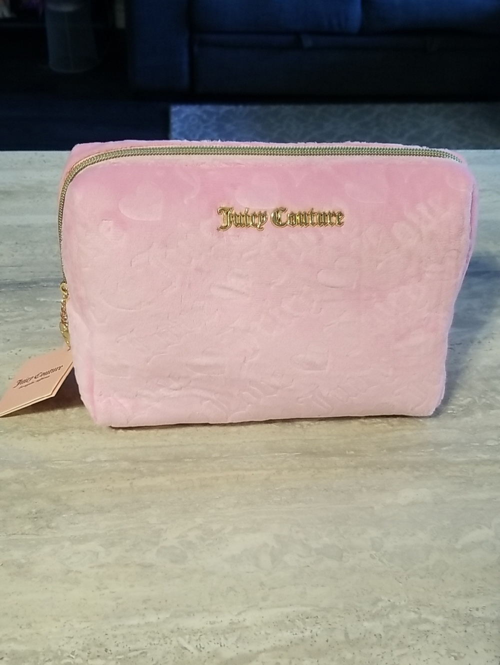 Juicy Couture Soft Pink Velvet Cosmetic Case with Travel Toiletry Bottle